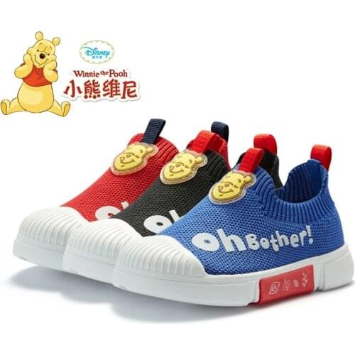 Original Disney Winnie the Pooh Childrens Shoes 1--3 Years Old Comfortable and Breathable Toddler Shoes Flying Knitted Sneakers