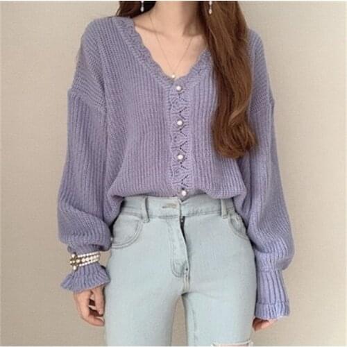 2021 Autumn Winter Thick Sweater Women Knitted Pullover Sweater Long Sleeve Slim Soft Warm V Neck Knitted Cardigan Swearter