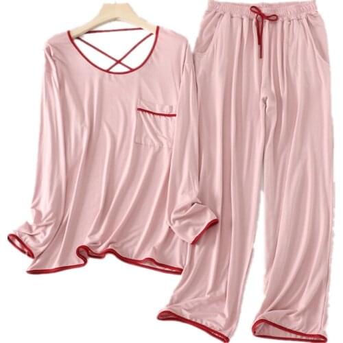 New Spring 95% Cotton Hollow Out Pajamas for Women Fall Atoff Home Clothes Plus Size Homewear Long Sleeve Sleepwearw Lounge Wear