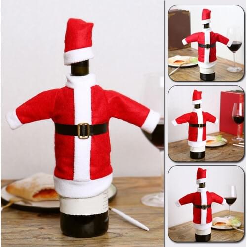 2pcs/ Set Christmas Decorations For Home Red Wine Bottle Covers Clothes With Hat New Year 2021 Dinner Party Decor Navidad Gift