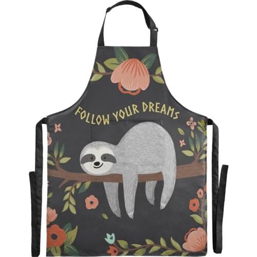 Cute Sloth Pattern Waterproof Oil-Proof Apron For Women Men Kitchen Cooking Baking Adjustable Apron Pinafore Accept Custom