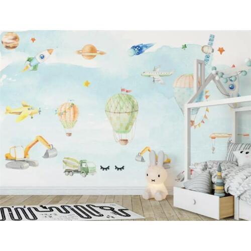 North European simple 3D hand painted plane Wallpaper for Kids Room Boys Girl Bedroom Wall Decor space Non woven Wall Paper