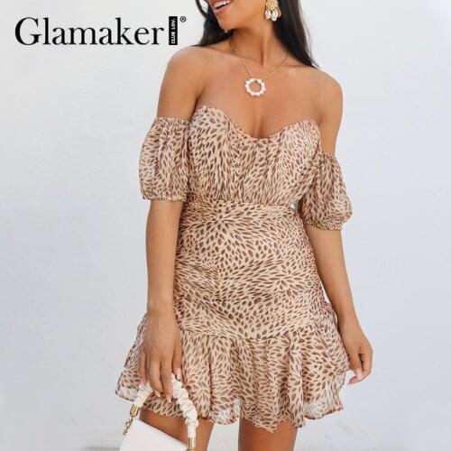Glamaker Chiffon off shoulder sexy printed mini ruffles dresses Bodycon slim backless summer beach dress Party club 2021 new