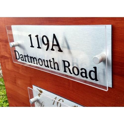 Modern House number apartment number House Sign Door Number Address Acrylic Brushed Aliminium Plate + Fixings Door sign