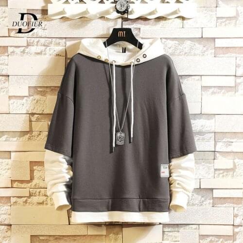 Men Hooded Sweatshirts Solid Patchwork 2021 New Autumn Male Casual Hoodies Loose Mens Hip Hop Streetwear Hoodie Tracksuit Youth