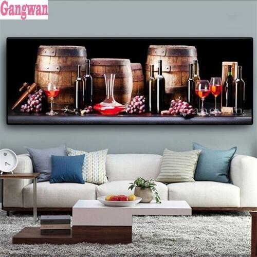 Grape Wine Modern 3D Diamond Embroidery 5D DIY Diamond Painting French barrel wine diamond Mosaic Art Decor large Wall Sticker