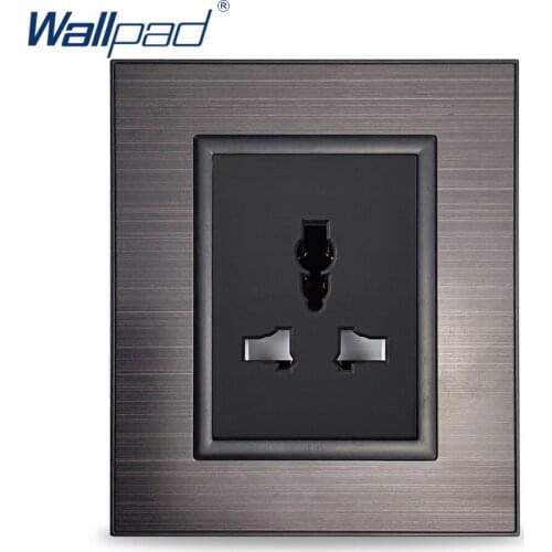 Wallpad 3 Pin MF Socket Black Stainless Steel Panel Wall Electric Power Outlet 10A AC 110~250V