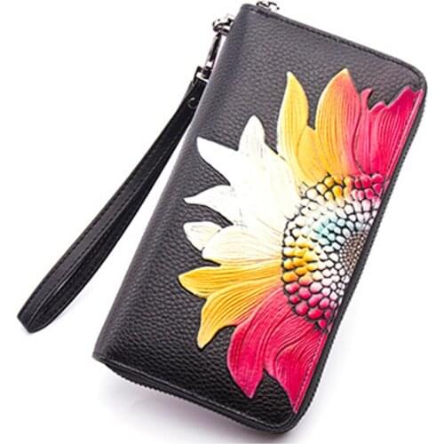 Female Large Cow Leather Wallets Long Wallet Fashion Top Quality Real Leather Card Holder Wallet For Women Coin Purse for Mom