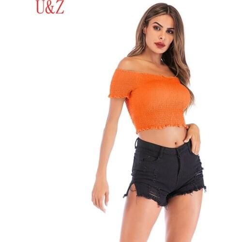 Spring/summer 2020 Sexy New short Tops with lovely edge Lovely women Tops Yellow/Orange/White/Beige/Black female top