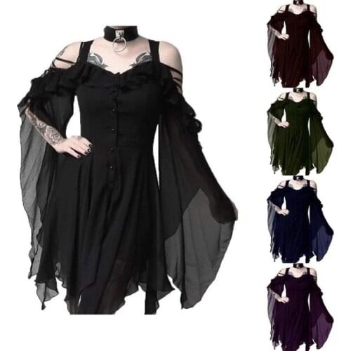 Women Medieval Retro Queen Princess Sling Evening Dress British Style Gothic Carnival Party Vampire Witch Scary Cosplay Costume