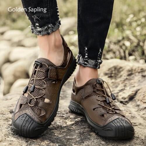 Golden Sapling Outdoor Shoes Men Summer Trekking Footwear Genuine Leather Mens Casual Shoes Fashion Leisure Breathable Loafers