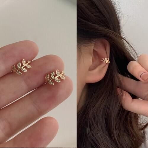 1PCS Leaf Clip on Earring Creative Mini Non Piercing Earring Cartilage Rhinestone Clip Earring Clip Earrings Without Ear Hole