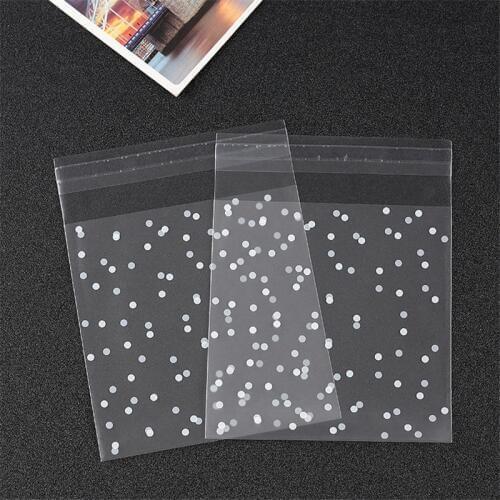 100pcs/lot Cookie Bags Gift Jewelry Bags Translucent Dots Plastic Cupcake Wrapper Self Adhesive Bags Birthday Party Wedding