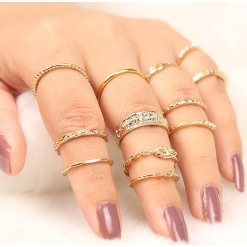 12 pc/set Mixed Charm Gold Color Midi Finger Ring Set for Women Vintage Punk Boho Knuckle Party Rings Jewelry Gift for Girl