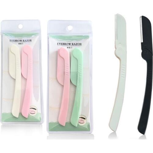 2pcs Portable Razor Eyebrow Facial Hair Remover Eyebrow Trimmer Makeup Knife Shaper Shaver Women Scissor Tools Eyebrow Shaper
