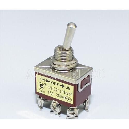 20PCS KN3C-203 15A 250VAC DPDT ON-OFF-ON 6 Pin Toggle Switch 3 Position 12.2MM Screw Terminal