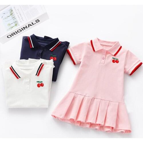 2021 New Fashion Kids Dresses for Girls Cotton Breathable Cherry Turn-down Collar Girls Dress Sport Casual Children Dress 0-6Y