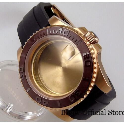 BLIGER Watch Replacement Rose Gold Coated Automatic Watch Case for NH35 ETA2836 MIYOTA8215 Rubber Band Mental Back