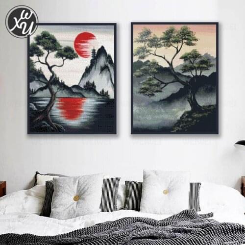 Tree Diamond Painting Kits Full Drill Sunset Diamond Art Scenic Diamond Paintings 5D Full Diamond Embroidery Accessories Fantasy