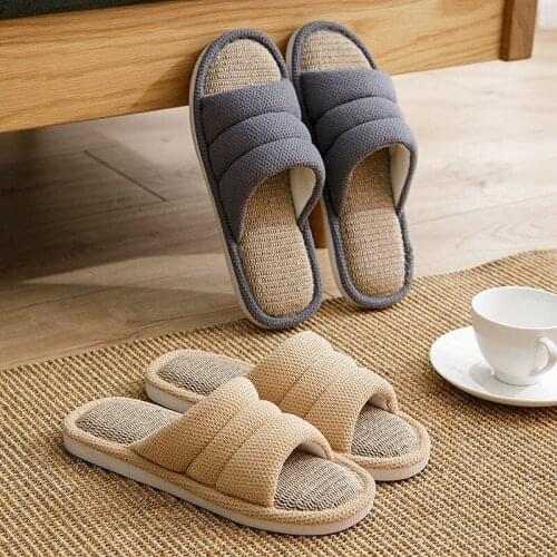 Home indoor spring and autumn slippers female summer home soft bottom sweat-absorbent non-slip linen cotton slippers male
