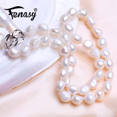 FENASY Genuine Natural Freshwater Baroque Pearl Necklaces For Women 9-10mm Pearl Jewelry Wedding Engagement Jewelry