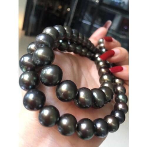 Fine Jewelry Natural Fresh Water 11-14mm Green Black Pearls Necklaces for Women Fine Pearls Necklaces