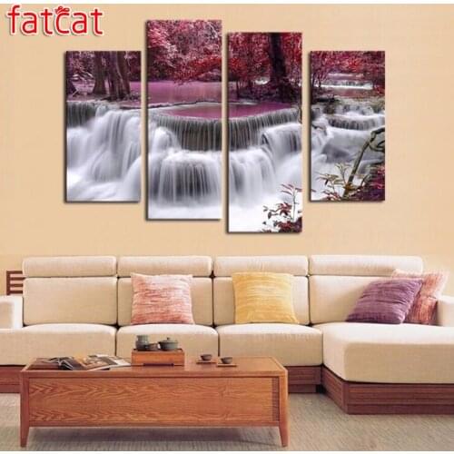 FATCAT Purple forest scenery waterfall 4 Piece Diy Diamond Painting Full Square Round Diamond Embroidery 5D Needlework AE2426