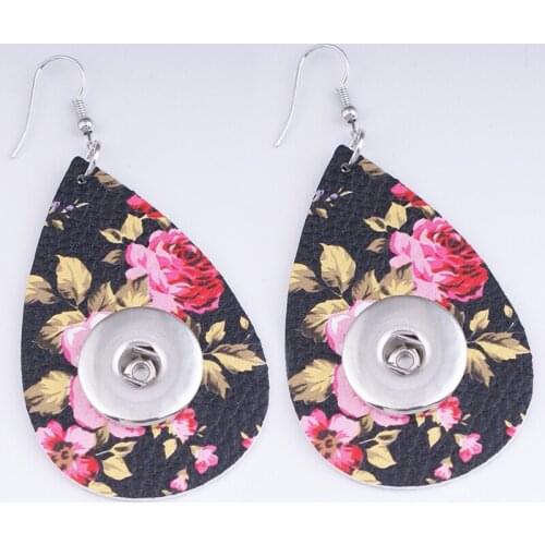 FH6221 classical Bohemia flower water drop PU Leather 18mm Snap Button Jewelry earrings European and American style