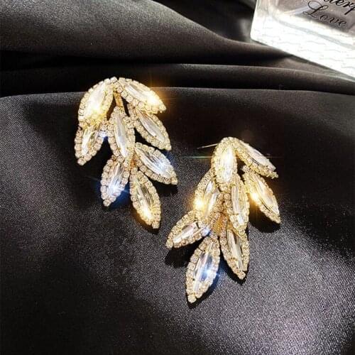 2020 Korea Hot Sale Fashion Jewelry Shiny Handmade Zircon Earrings Luxury Leaf Party Party Earrings for women