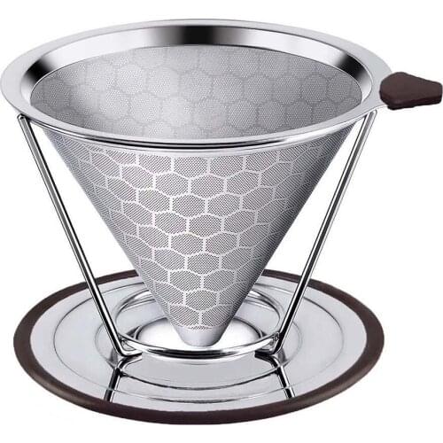 Reusable Coffee Filter Durable Stainless Steel Holder Mesh Funnel Baskets Coffee Filter Pour Over Dripper Strainer Coffee Tool