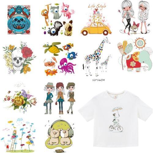 Cartoon Iron On Patches Heat Transfer Elephant Giraffe Patch For Stripe On Clothes Boy Girl T-shirt DIY Custom Magic Sticker E