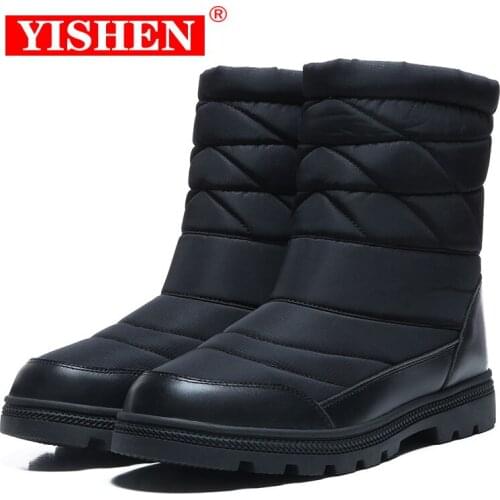 YISHEN Mens Boots Unisex Plush Warm Outdoor Waterproof Mid-calf Lightweight Slip-on Winter Snow Men Casual Shoes Size 38-46