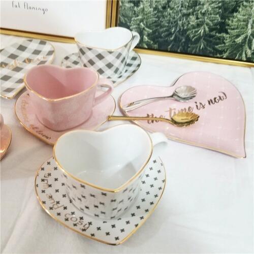 Ceramic Heart-shaped Coffee Cup And Saucer Set Coffee Mug Afternoon Tea Set Ceramic Cup Kitchen Accessories Milk Cup Container