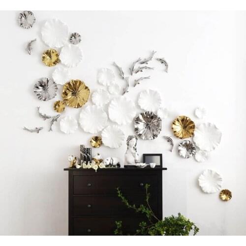 Wall Background Hanging Lotus Leaf Fish Wall Decoration Crafts 3D Stereo Livingroom Creative House Ornament Home Wall Mural Art