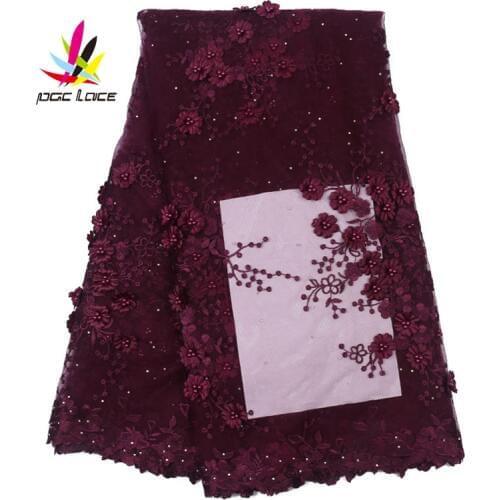 Nigerian Lace Fabric 2019 High Quality Lace 3D Flower Beaded Lace Fabric Embroidered Tulle French Lace Fabric XZ2630B-1