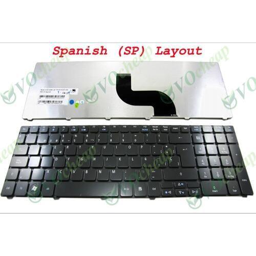 New Laptop keyboard for Acer Aspire 5536 5536G 5738 5810 5810T Glossy Black Spanish SP Version - V104730BK1