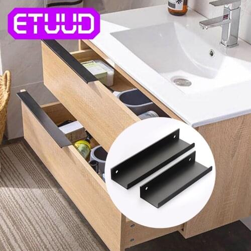 New Aluminium Alloy Black Hidden Cabinet Handles Kitchen Cupboard Pulls Drawer Knobs Bedroom Door Furniture Handle Hardware