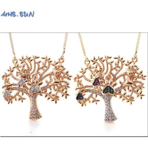 MHS.SUN Tree of Life Zircon Necklace With Boy Girl Family Pendant Gold Color Bijoux Collier Elegant Women Xmas Jewelry Gifts