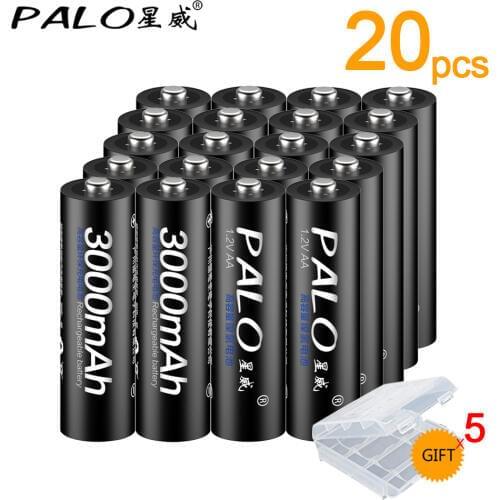 PALO 100% original 20Pcs AA battery 2a Rechargeable Batteries 1.2V AA 3000mAh Ni-MH for toy car Anti-dropping Durable