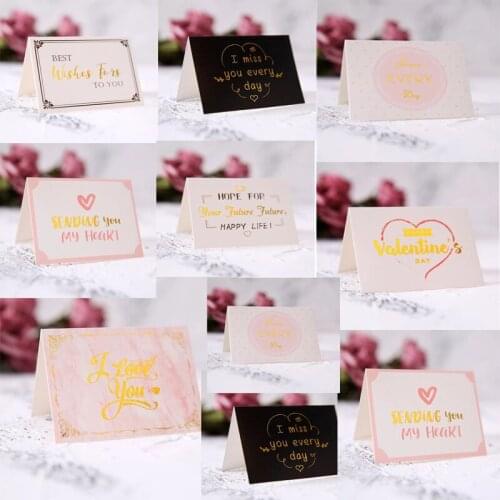 10pcs/Lot Hot Stamping Greeting Cards Valentanes Day Love Cards Anniversary Party Supplies Best Wishes Thank You Printed
