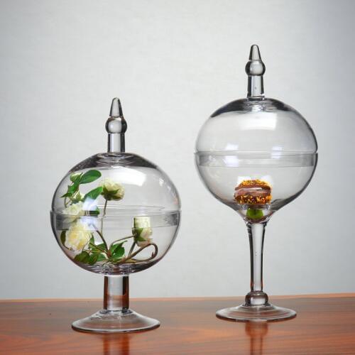 Europe Transparent High foot candy jar storage bottles with lid Wedding Stand for Home Dessert Candy Storage Tank Wedding Decor
