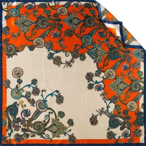 90*90cm Silk Satin Hair Scarves For Women Fashion Paisley Print Hijab Scarf Female Square Shawls Bandana Head Scarfs For Ladies