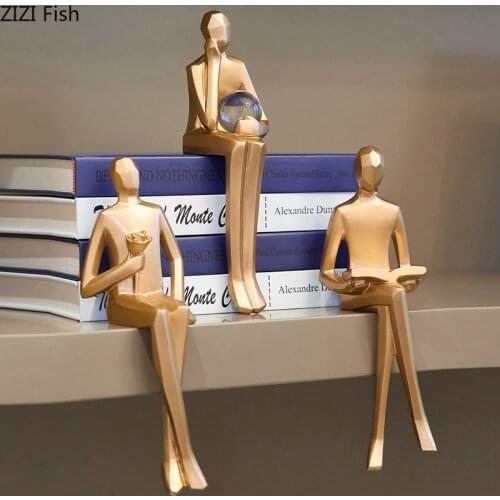 Modern Creative Golden Man Resin Craft Sculpture Bookshelf Decoration European Character Crafts Bookcase Luxury Furnishing Decor