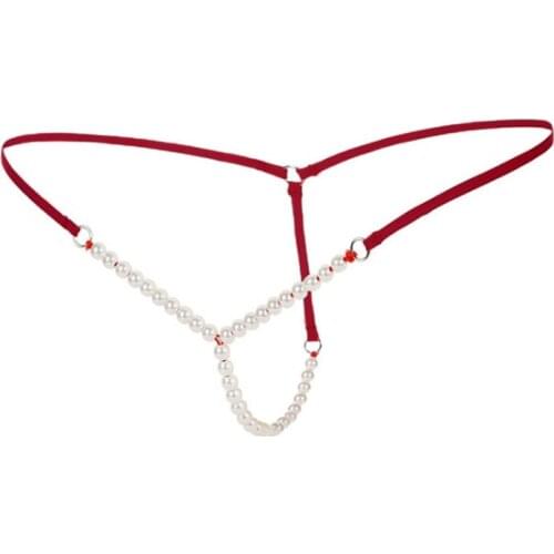 Sexy Womens Pearl G string Thongs Elastic Briefs Crotch Open Thongs Seamless Underwear sex wear hot erotic Panties with pearl