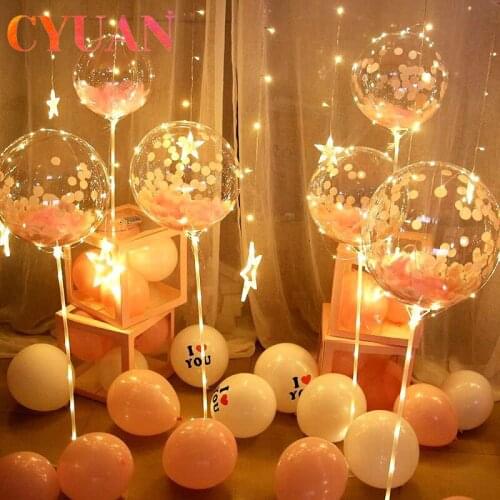 CYUAN 1Set Led Balloon With Column Stand Luminous Transparent Bobo Balloons Stand LED String Lights Birthday Party Wedding Decor
