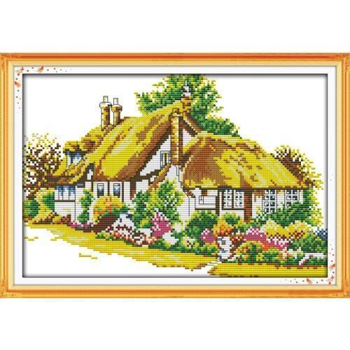Everlasting Love Country Cabins (3) Chinese Cross Stitch Kits Ecological Cotton Stamped 11CT DIY New Year Decorations For Home