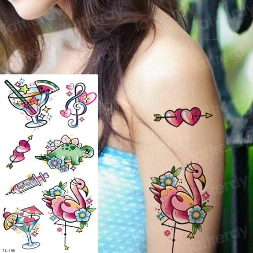 Waterproof temporary tattoos for women girls tattoo heart juice flamingo tatoo dinosaur water transfer tattoo decal summer style
