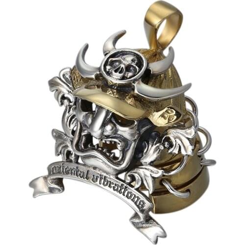S925 pure silver jewelry popular samurai mask armor men pendant stylish personality Thai silver inlaid pendant for men