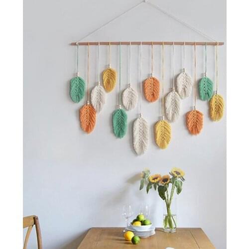 1set Cotton Rope Leaf shaped hand-woven Tapestry Bedside Living Room Background Decoration Porch Wall Hanging Without wood stick