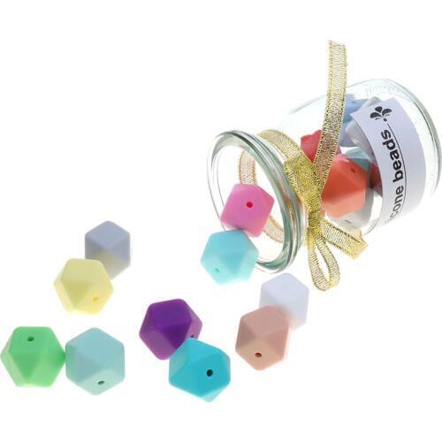 50pc 14mm Silicone Beads Hexagon Baby Teether Necklace Teething Toy Baby Shower Gift Infant Pacifier Chain DIY Oral Care